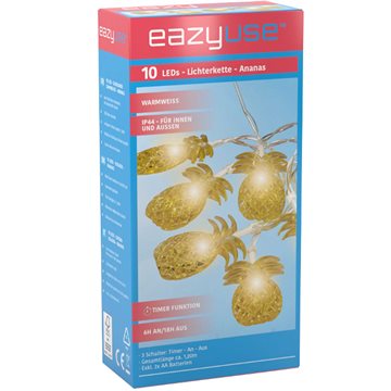 Ananas batteridrevet lyskæde, 1,2 meter med 10 LED'er i farven gul - kan bruges ude- som indendørs DL-S006EZU